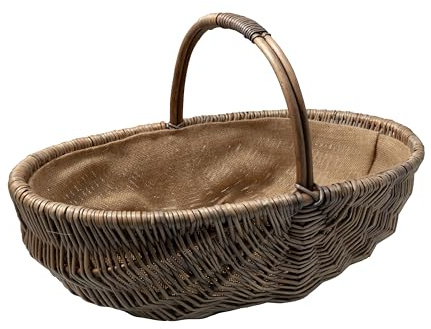 Arthur Cameron Amtique Wash Oval Lined Wicker Basket - Veg Trug Basket with Handle (Large)
