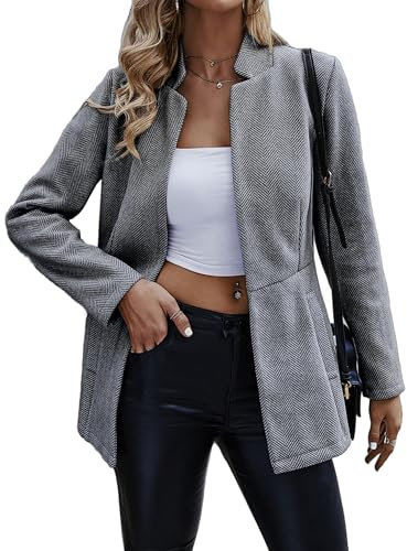Jhsnjnr Mantel Damen Herbst Business Geschäft Büro Festlich Anzug Jacke Offene Vorne Langarm Blazer mit Tasche