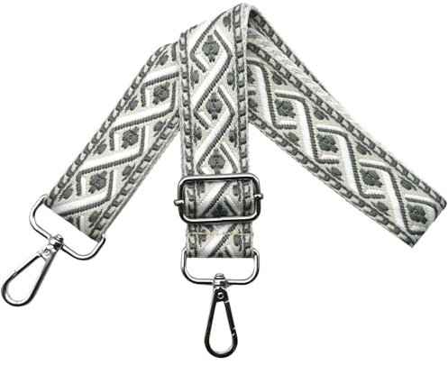 Omxyinma Taschengurte zum Wechseln Schultergurt für Tasche, Verstellbar Taschengurt Breit 3.8cm mit Silber Karabiner Schulterriemen Taschenband Umhängegurt Tragegurt für Handtaschen, Grau/Weiß, R30