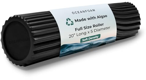 Oceanfoam Soft Tidal Roller (Black) - Low Density Foam Roller for Physical Therapy, Back Pain, Excercise & Stretching - Wave Textured - Yoga, Athletics, & Wellness - Full Size, 20 x 5