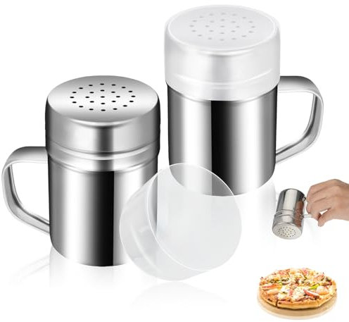 Styquenzer Lot de 2 saupoudreurs de sucre en poudre avec poignées - Saupoudreur de cacao - Pour cappuccino - En acier inoxydable - Couvercle - Saupoudreuse à farine - Pour café, sucre, sel, cacao et