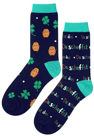 Otuuz Set de Regalo de Suerte Incluido Calcetines Divertidos de la Suerte Postal de Trébol de Cuatro Hojas Bolsa de Organza(Patatas de la Suerte)