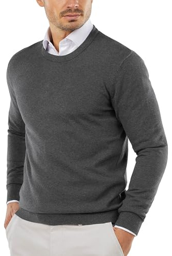COOFANDY Pulls col Rond Pull Fin Homme en Coton Pull en Maille Homme Slim Pullover pour Hiver Sweats Gris Foncé M