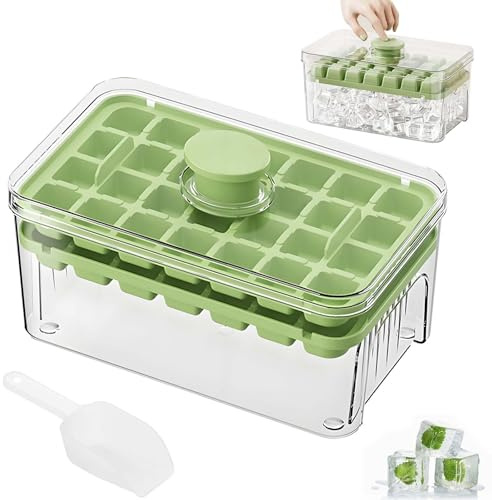 Stampi per Ghiaccioli con Coperchio e Contenitore, Contenitore per Cubetti di Ghiaccio, Stampo Ghiaccio con Pala, Ice Cube Maker, Facile Rimozione Cubetti, Ideale per Cocktail, Bevande, Caffè