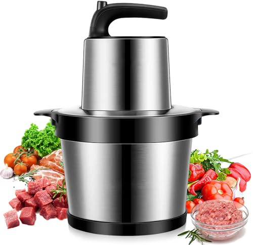 Oamger Hachoir Électrique 1000W, Bol Acier Inox 6L, 2 Vitesesses, 4 Lames Amovibles, Mixeur Hachoir pour Légumes et Viande, Noir