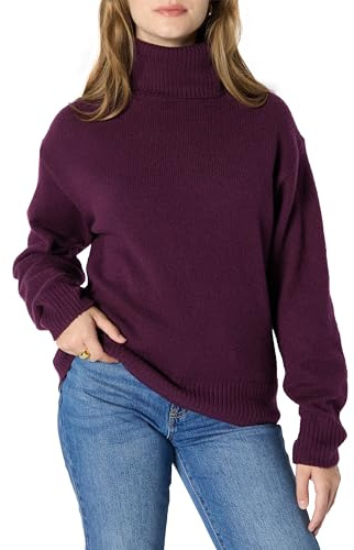 Amazon Essentials Women's Relaxed-Fit Cotton Blend Turtleneck Pullover Jumper, Burgundy, M