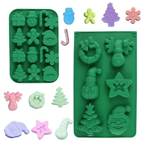 Stampi Silicone Natale, QIANAI 2 Pcs Stampi per Cioccolato Natalizi, Formine Natale, Moule en Silicone pour Noël Moule, Può Essere Utilizzato per Preparare Biscotti (2 stili misti)