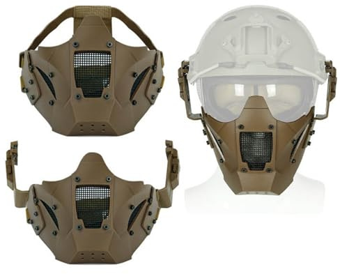 Casque Airsoft Fast Demi-Visage avec Masque Buccal, Protection Faciale Tactique Extérieure pour Adultes (Hommes et Femmes) pour Jeux de Rôle CS(Brown)