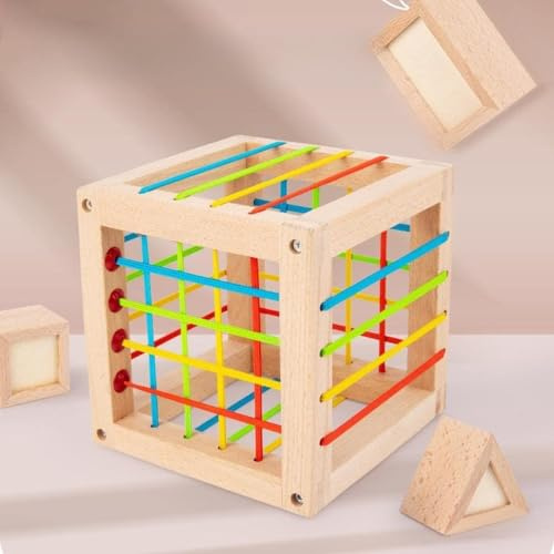 Generic Färgglad Kub Babysorterare i trä för Inlärning Av Finmotorik, Idealisk för 1-3-åriga Pojkar, Flickor, 16,5 * 16,5 * 17 Cm, 1 Set (Slumpmässig färg)