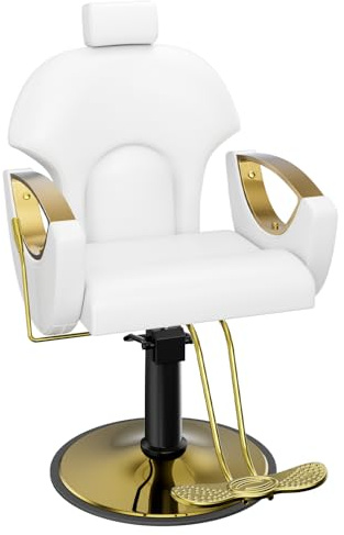 Joiemebi Fauteuil de Coiffure, Chaise à Coiffeur Hydraulique Inclinable, Hauteur Réglables Barber 360° pour Salon de Coiffeur, Salon de Beauté, Tatouage (Blanc)