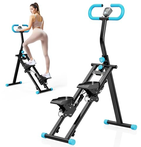 Stepper, Máquina de Step para Casa, Escaladora Vertical con Manillar para Entrenamiento de Cuerpo Completo, Máquina de Subir Escaleras con Estructura Estable y 3 Alturas Ajustables (Azul)