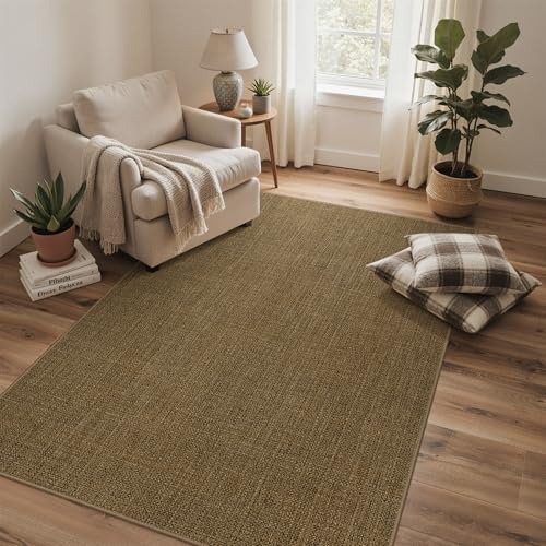GENIMO Alfombra Interior Exterior Efecto Yute 120x170 cm, Poliéster, Lavable, Antideslizante y Fácil de Limpiar, para Salón, Balcón y Terraza