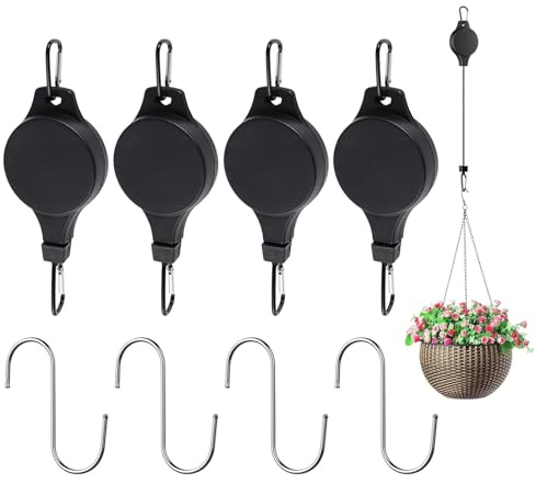 Rainway 4 stycken infällbara blomampelhållare med 4 S-krokar, blomkruka manschett och växtupphängning, justerbar blomkorg, hängare för hängkrukor, blomkorgar och fågelhus