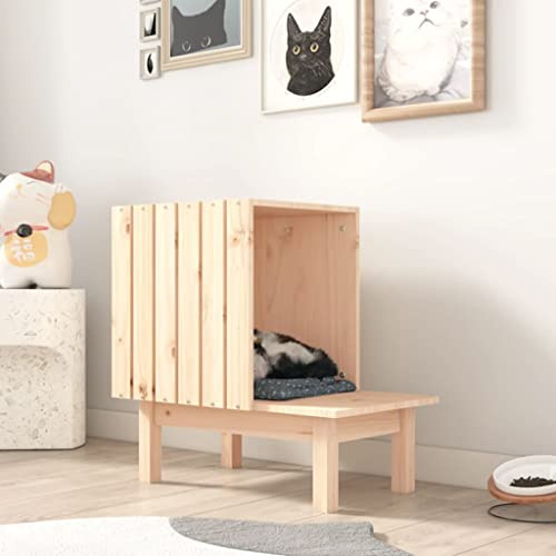 Ziaphsol Katthus av massiv furu 60 x 36 x 60 cm kattkoja reträtt plats att vila, robust trädesign för lägenhet, balkong, hörn