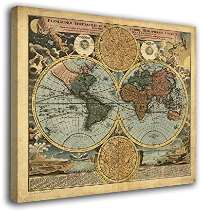 Genérico Cuadro Lienzo Canvas Mapa Antiguo Vintage Mapamundi – Varias Medidas - Lienzo de Tela Bastidor Madera de 3 cm - Alta resolucion (120, 105)