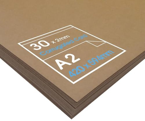 Artway - Cartón corrugado para modelismo de 2 mm - Superficies exteriores laminadas de papel kraft de 300 g/m² - 30 hojas de tamaño A2