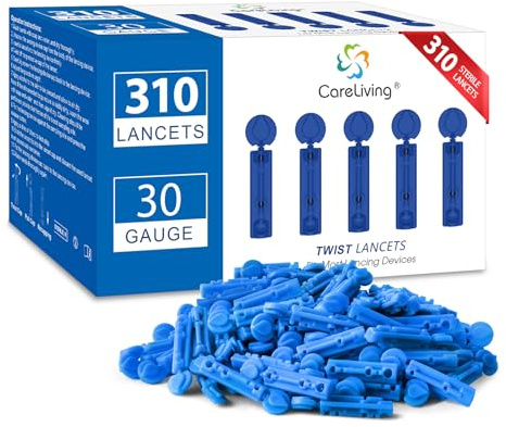 CareLiving Lancets for Diabetes - 30 Gauge Diabetic Lancets for Blood and Glucose Testing - Fits Most Lancing Devices - 310 Count (Blue)