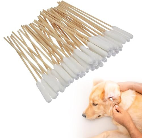 KARELLS Hunde Wattestäbchen, 50 Stück Haustiere Ohrreiniger Lang, Hundeohr Reinigungsstäbchen, Holz Ohrreinigung für Haustiere Hunde, Ohrreinigungsstäbchen für Haustiere Hund, Katzen, 12cm