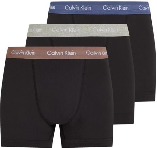 Calvin Klein Herren 3er Pack Boxershorts Trunks Unterwäsche, Schwarz (B- R Iris, Grey Heat, Dusty Tan WBS), L