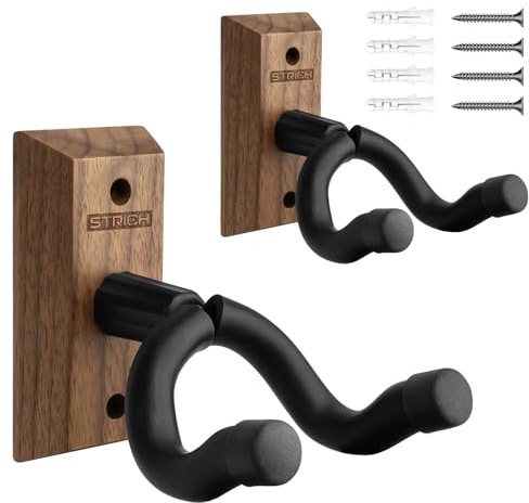 STRICH Guitar Wall Mount, Black Walnut Wood Guitar Wall Hanger, U-Shaped Guitar Stand Holder Hook for Acoustic Electric Guitars, Bass, Ukulele, Violin, Mandolin, Banjo (2 Pack)