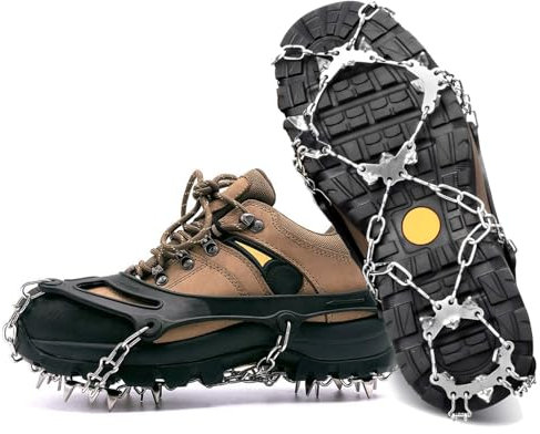 Steigeisen für Bergschuhe Größe L, Steigeisen für Stiefel Schuhe Edelstahl Spikes mit 19 Zähne, Spikes für Wanderschuhe, Anti-Rutsch Schuhspikes für Mann Frau Kinder Wandern Trail Running Trekking