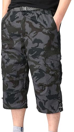 YAOBAOLE Shorts Cargo Homme 3/4 en Coton Léger Été Shorts de Travail Court avec Multi-Poches Taille Elastique