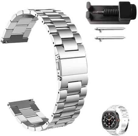 Jecdfs Bracelet de Montre en Métal 20mm, Bracelet Montre Homme et Femme en Acier Inoxydable, Remplacement Rapide, Compatible avec Montres Classiques et Intelligentes, Outils de Réglage Inclus