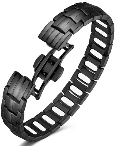 Jeracol Magnetic Bracelets Men,Stainless Steel 5X Super Effective Magnets bracelet (5,000 Gauss Each) — Upgrade Butterfly Clasp & Jewelry Gift Box(Black)