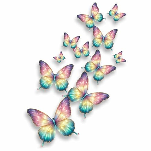 Rainbow Butterfly Vinyl Decal Stickers, Cover Marks, Home Decor, Qty:11 | Opaque Finish, No White Edges, Weatherproof, UK Manufactured, Colourful, Use on Phone, Cups, Tile, Toilet, Car, Laptop, Wall