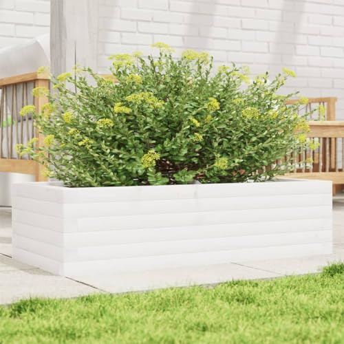 WDGJJFECNMUEHI Fioriera da Giardino in Legno Massello di Pino Bianca 90x40x23 cm per Fiori Piante Erbe Aromatiche, Cassetta Orto Rustica con Fondo Aperto, Ideale per Balcone Terrazzo Giardino