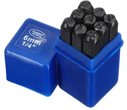 sourcing map 9Pcs Metal Number Stamps Set 15/64 (6mm) 40Cr Number Stamping Kit Hand Stamping Punch Tool Set with Blue Case for Jewelry Making Craft Arts Ring Bracelet