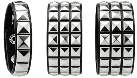 CEEGEWW 3 PCS Studded Bracelets,Punk Bracelet Unisex, Leather, Silver Square Rivets, Wristband, Personalized Rivet Multi Layer Bangle Accessories for Party Favors Accessories,Daily Wear Concerts