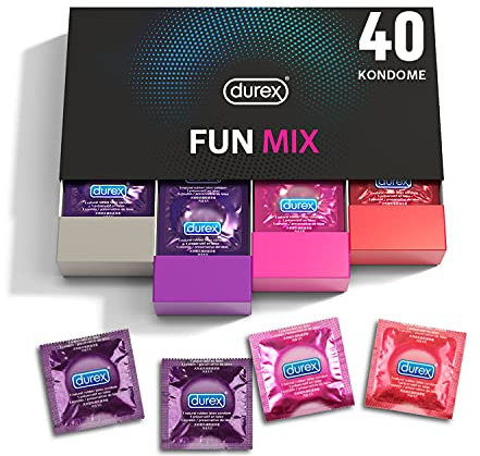 Durex Fun Explosion Mix di Preservativi Sottili, Con Rilievi e Nervature e Aromatizzati, 40 Profilattici, Esclusiva Online