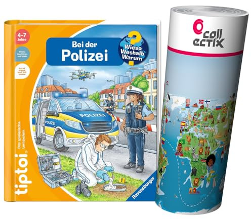 Ravensburger tiptoi Buch - Unterwegs mit der Polizei + Kinder Wimmel-Weltkarte | 4-7 Jahre