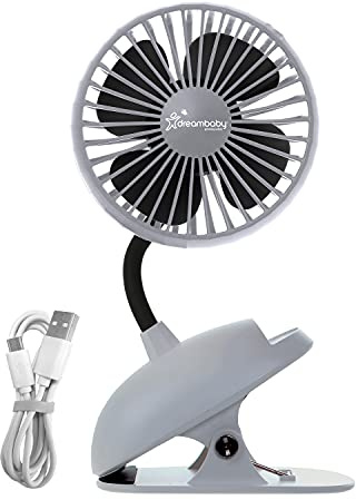 Dreambaby USB Tripod Clip on Fan - Portable Cooling Device for Stroller, Pram, Car Seat, Cot, Desk, Gym - Deluxe Caged Design in Grey