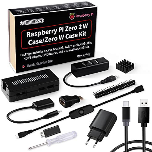 GeeekPi Raspberry Pi Zero 2 W Gehäuse Kit mit Raspberry Pi Zero 2 W ABS Gehäuse, Netzteil, Kühlkörper,4 Port USB HUB,20Pin GPIO Header,OTG Kabel,ON/Off Switch Kabel für Pi Zero 2 W/Pi Zero W/Pi Zero