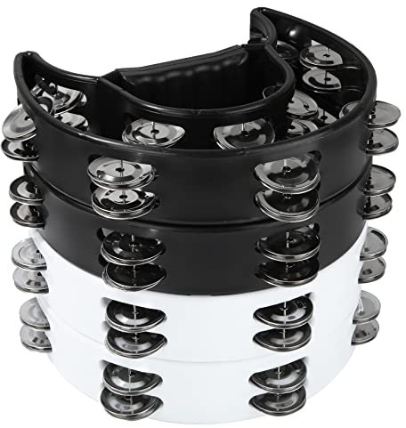 4 Stück Halbmond-Handheld-Tamburin-Metallschellen, Tamburine für Erwachsene – zweireihig, Kunststoff-Musik-Percussion, Tamburine, Musik, Rhythmus, Tamburin, 4 Stück