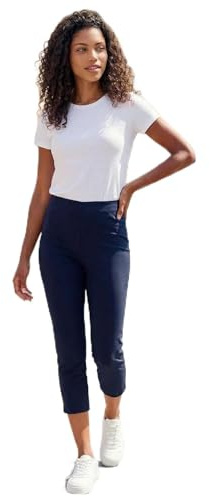 Roman Cropped Trousers for Women UK Ladies Capri Leggings Summer Pants Short Crop Stretch 3/4 Length Three Quarter Pedal Pusher Clothes Elasticated Bengaline Cut Off - Petite Navy Blue - Size 12