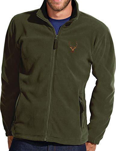 Baddery Fleecejacke Herren - Hirsch Jägerjacke - Jagdjacke Männer - Geschenk für Jäger - Kleidung Jagd Zubehör (Fleecejacke Army 4XL)