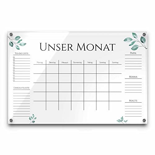 Acrylglas Wandkalender abwaschbar - Wochenplan personalisiert mit eigenen Namen - Geschenkidee Frauen Mama - Familienplaner beschriftbar - Familienplanung - ca. 60x40 cm