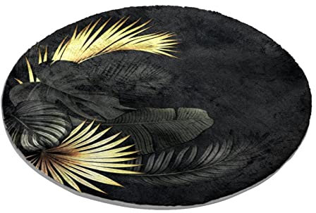 Runder Teppich für Schlafzimmer, Teppich, weich, waschbar, Schwarz und Gold