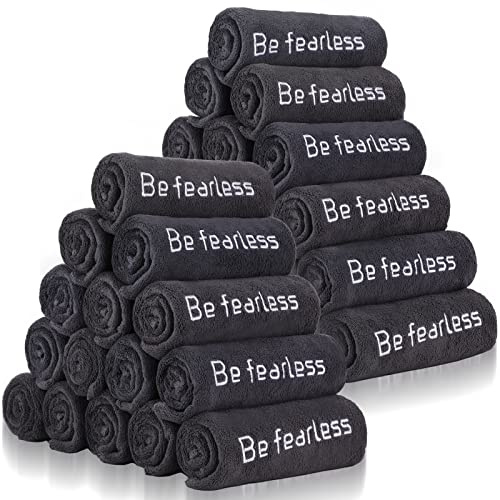Newwiee 36 Pcs Microfiber Gym Towels for Exercise Fitness Bulk 32 x 16 Inch Soft Quick-Drying Sweat Absorbent Yoga Towel for Women Men Be Fearless Sport Towel for Cycling, Swimming, Workout, Camping