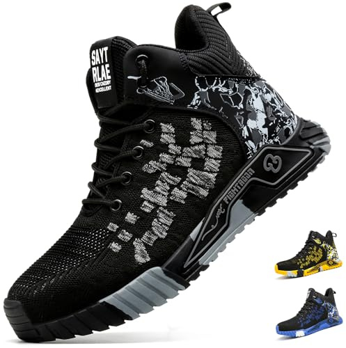 COOU Botas de Seguridad Ligeras Hombre Zapatos de Seguridad Mujer Antideslizante con Punta de Acero Botas de Trabajo Deportivas 1011/Negro 39