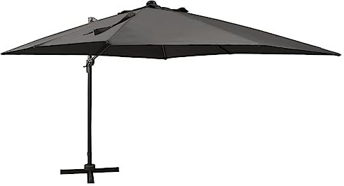 GuyAna Ampelschirm mit Mast und LED Anthrazit 300 cm Sonnenschirm Balkon Ampelschirm Windsicherung Sonnenschutz Terrasse