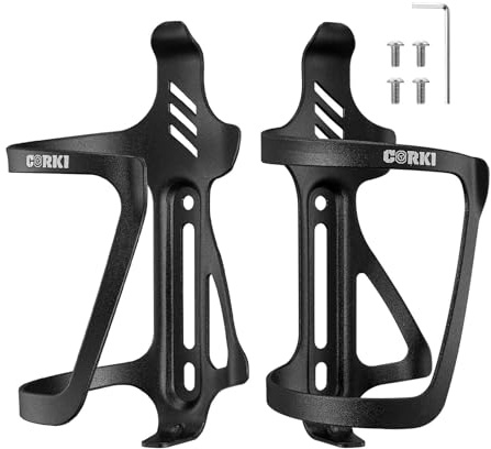 Corki Cycles Right Side Load Water Bottle Cage, Side Entry Bike Water Bottle Holder for Road & Mountain Bikes - 2 Pack - Black-Aluminum Alloy