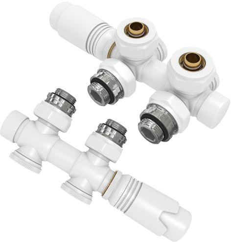 EMKE Multiblock - Rubinetteria per radiatore, blocco rubinetto, accessori per il riscaldamento, forma di passaggio, 50 mm, valvola per radiatore con termostato (per tubi da 16 mm, G1/2, 2 pezzi