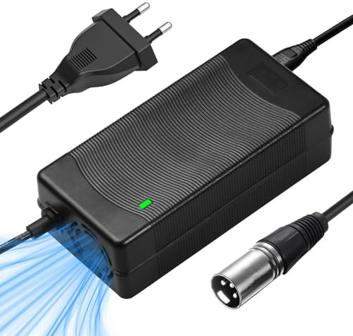 Honszex 42V 2A Cargador para Bicicleta Eléctrica, Patinete Electrico, Sillas de Ruedas Eléctricas, Cargador Universal para Batería de Litio de 36V, Conector XLR de 3 Pines