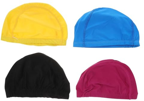 LIOOBO 4pcs Solid Color Swim Cap for Kids Adults Elastic Non-deformable Comfortable Swimming Hat Random Color