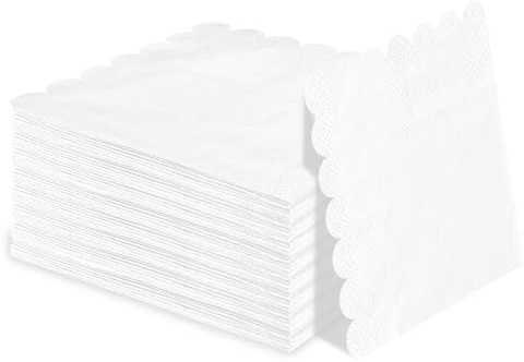 SietDESEO 50 tovaglioli bianchi a 3 veli, usa e getta, piegati, 12,7 x 12,7 cm, tovaglioli di carta smerlati per cena, matrimonio, festa di compleanno, tovaglioli bianchi da dessert