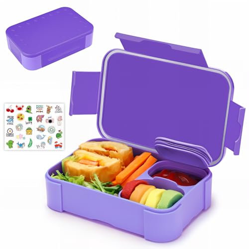 Bugucat Brotdose Kinder mit Fächern, 900ml Bento Box Kinder, Auslaufsicher Lunchbox, Jausenbox Brotbox für Erwachsene Kindergarten Schule Ausflüge, Mikrowelle/Spülmaschinenfest (Violett)